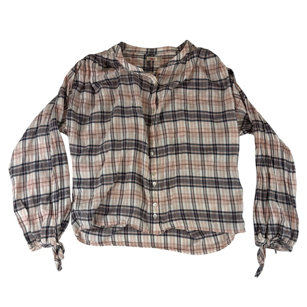 Faherty Plaid Button Up Blouse Womens Large Cotton Tie Cuff WTF2101-CEP